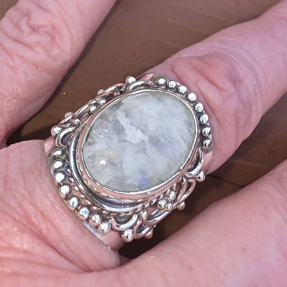 Rainbow Moonstone Boho Style Ring in 925 Sterling Silver (6.75) - Picture 1 of 16